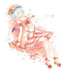  anklet bat_wings blue_eyes bracelet closed_eyes flower hat hat_ribbon jewelry remilia_scarlet ribbon short_hair solo teki_(kakari) touhou wings 