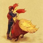  apple_bird bad_id bad_pixiv_id boots calme_(pokemon) delphox eyewear_on_head gen_6_pokemon hat hug jacket pokemon pokemon_(creature) pokemon_(game) pokemon_xy sunglasses 