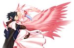  animal_ears black_hair blush cape dress gloves hat hazuki_gean hug pink_hair pixiv_fantasia short_hair wings yellow_eyes 