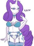  anthro anthrofied blue_eyes bra cutie_mark equine eyeshadow female friendship_is_magic fur garter_belt hair hands horn horse legwear lingerie makeup mammal my_little_pony necklace panties plain_background pony purple_hair rarity_(mlp) solo stockings the-rasp-b underwear unicorn white_background white_fur 