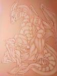  aku_(artist) animal_genitalia animal_penis anthro dragon feral hexdragon_(character) knot male male/male penis r&#039;hael simple_background 