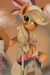  anthrofied applejack_(mlp) blonde_hair clothing cowboy_hat equine feathers female feral freckles friendship_is_magic frown fur green_eyes hair hat headdress horse jewelry kmrshy long_hair looking_at_viewer mammal my_little_pony orange_fur pony solo warpaint 