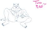  anthro anus balls canine erection feet fluffy fur humanoid_penis kyr lying male mammal muscular neck_tuft nipples nude penis pink_nipples place presenting simple_background smile solo spread_legs spreading tuft twoplace white_background white_fur wolf 