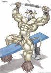  anthro balls biceps big_muscles bovine braford clenched_teeth cock_ring erection exercise fred_(braford) fur hair horn male mammal muscles nipple_piercing nipples nude pecs penis piercing pose presenting sitting solo teeth toned uncut vein 