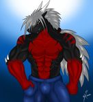  abs anthro biceps big_muscles black_dragon black_skin body_markings bulge claws clothing dragon fangs grey_hair grin hair hair_over_eyes handsome horn jeans long_hair looking_at_viewer male markings muscles nipples pants pecs pose red_eyes red_nipples red_skin reptile saixyuniz-xynz scales scalie smile solo standing teeth toned topless zill zilla_rapha 