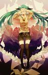  bad_id bad_pixiv_id cape copyright_name covering_eyes floating_hair green_hair haku_(aoray) hatsune_miku long_hair open_mouth shorts solo the_beast_(vocaloid) thighhighs twintails vocaloid 