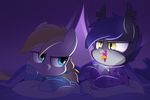  bed blonde_hair blue_eyes bored cloud_skipper_(mlp) duo equestria-prevails equine female feral flashlight friendship_is_magic hair hi_res horse long_hair male mammal midnight_blossom_(mlp) my_little_pony open_mouth pajamas pegasus pillow pony slit_pupils wings yellow_eyes young 