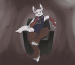 alien anthro chain chair claws clothed clothing collar fur gloves hair horn jaggard looking_at_viewer male packmind pose purple_eyes sitting solo stinger throne toe_claws white_fur 