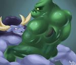  alistar anal anal_penetration anthro balls biceps big_muscles blue_nose bovine butt cattle clenched_teeth cowgirl_position duo erection gay goo hair hi_res horn interspecies league_of_legends long_hair looking_down looking_up lying maldu male mammal manly muscles nipples nude on_back on_top one_eye_closed pecs penetration penis purple_hair sex straddling sweat teeth video_games yellow_eyes zac 