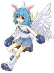 angel_wings animal_ears backpack bag blue_hair boxing_gloves bunny_ears bunny_tail hairband hood hoodie lina_(trickster) loose_socks open_mouth red_eyes skirt socks solo tail trickster tsuukounin_(pixiv_39749) wings 