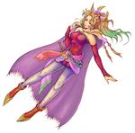  cape dagger detached_sleeves earrings final_fantasy final_fantasy_vi highres jewelry long_hair mitsukaze_makoto multicolored_hair pantyhose ponytail purple_eyes solo tina_branford weapon 
