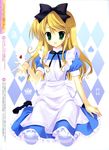  absurdres alice_(wonderland) alice_in_wonderland blonde_hair green_eyes highres long_hair mitha pantyhose solo striped 