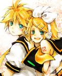  1girl brother_and_sister happy kagamine_len kagamine_rin siblings twins vocaloid yukkii 