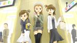  bad_id bad_pixiv_id bag beret brown_eyes brown_hair casual cellphone futami_ami futami_mami hair_bobbles hair_ornament handbag hat idolmaster idolmaster_(classic) idolmaster_1 minase_iori multiple_girls neri_gozu phone red_eyes shopping siblings thighhighs twins 