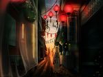  copyright_request curtains eris_(straying_platoon) ghost hanged horns japanese_clothes lantern long_shadow no_humans outdoors paper_lantern robe scenery sunset veil youkai 