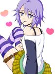  candy food lollipop purple_hair rosario+vampire shirayuki_mizore short_hair skirt solo striped striped_legwear thigh_strap thighhighs 