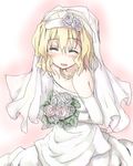  alice_margatroid blonde_hair bouquet bride dress elbow_gloves flower gloves lowres mochiki solo touhou wedding_dress 