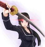  black_hair ga-rei ga-rei_zero isayama_yomi katana long_hair purple_eyes scharfschutze school_uniform solo sword weapon 
