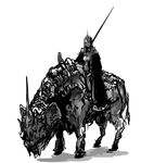  armor cloak dan_kim greyscale knight long_hair monochrome penny_tribute polearm spear weapon 