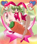  animal_ears brown_eyes bunny_ears bunnysuit carrot fishnet_pantyhose fishnets green_hair original pantyhose pekepeke short_hair short_twintails solo twintails 