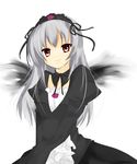  bad_id bad_pixiv_id dress frills hairband highres long_hair mizuse_kotone red_eyes rozen_maiden silver_hair solo suigintou wings 