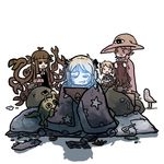  bird blanket blonde_hair calistor dan_kim facebird hat headphones living_hair momoka_corner monster mopple mr._mopps multiple_girls snake_hair snax 