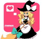  amesawa_mokke bad_id bad_pixiv_id blonde_hair blue_eyes broom hat heart kirisame_marisa long_hair ribbon solo touhou witch witch_hat 