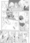  3girls candy comic copyright_request everyone eyepatch flower food greyscale itsuki_kousuke lollipop long_hair monochrome multiple_boys multiple_girls non-web_source short_hair translation_request twintails 
