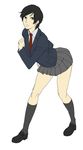  bad_id bad_pixiv_id bent_over black_hair blazer grey_eyes jacket kneehighs loafers necktie original sakatsuki school_uniform shoes short_hair skirt socks solo standing 