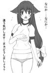  animal_ears da_capo da_capo_i greyscale gym_uniform monochrome panties ribbon sagisawa_yoriko shichimenchou solo striped striped_panties underwear 