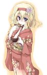  alice_margatroid blonde_hair blue_eyes food hairband japanese_clothes kimono mochi mochiki new_year solo touhou wagashi 