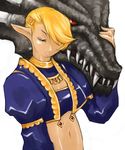  areuhat artist_request blonde_hair dragon elf elvaan final_fantasy final_fantasy_xi hair_over_one_eye pointy_ears red_eyes short_hair tan 