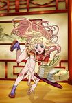  blonde_hair blue_eyes kutsuno long_hair macross macross_frontier sheryl_nome shoe_dangle shoe_loss solo tray tripping 