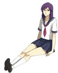  bad_id bad_pixiv_id glasses gundam gundam_00 kneehighs purple_hair red_eyes sakatsuki school_uniform serafuku short_hair skirt socks solo tieria_erde 