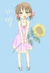  bare_shoulders blush doujima_nanako dress flower heart katsuma_inaba persona persona_4 short_twintails solo sundress sunflower twintails 