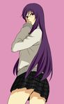  crossdressing gundam gundam_00 long_hair male_focus otoko_no_ko purple_hair red_eyes sakatsuki skirt solo sweater tieria_erde 