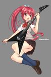  electric_guitar free! guitar highres instrument jackson_guitars long_hair looking_at_viewer mary_janes matsuoka_gou open_mouth piano-alice plectrum ponytail red_eyes red_hair school_uniform shiny shiny_skin shoes smile solo whammy_bar 