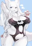  anthro blush camel_toe canid canine canis clothing domestic_dog female fur kemono lingerie mammal nipple_bulge slightly_chubby solo tenyati voluptuous white_fur 