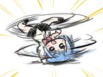  blue_eyes blue_hair breakdance chibi mahou_shoujo_madoka_magica mahou_shoujo_madoka_magica_movie miki_sayaka nekoyama school_uniform short_hair solo 