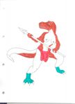  breasts dinosaur female polearm scalie spear trex warrior 