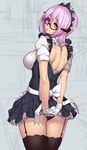  apron black_legwear black_panties demon_girl demon_horns garter_straps glasses horns houtengeki looking_back maid maid_headdress open_mouth original panties purple_eyes purple_hair solo thighhighs underwear 