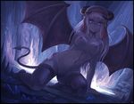  black_legwear blue_eyes breasts demon_girl demon_tail demon_wings downscaled felarya giantess hand_on_hip horns iridan karbo legs long_hair md5_mismatch medium_breasts nipples nude pussy resized smile solo succubus tail thighhighs uncensored wings 