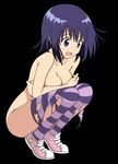  1girl black_background blue_eyes blue_hair blush breasts covering covering_breasts embarrassed female fetal_position kirisaki_kyouko nude open_mouth sairenji_haruna shoes short_hair simple_background socks solo squatting striped striped_legwear striped_socks thighhighs to_love-ru to_love-ru_darkness torn_clothes torn_legwear 