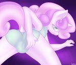  abstract_background anthro anthrofied blush butt cub equine female friendship_is_magic from_behind fur green_eyes hair horn horse lamiaaaa looking_at_viewer mammal my_little_pony one-piece_swimsuit pink_hair pony presenting presenting_hindquarters purple_hair raised_tail solo sweetie_belle_(mlp) swimsuit two_tone_hair unicorn white_fur young 