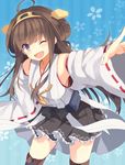  bad_id bad_pixiv_id bent_over brown_hair grey_eyes hair_ornament japanese_clothes kantai_collection kongou_(kantai_collection) long_hair long_sleeves looking_at_viewer marotti nontraditional_miko one_eye_closed open_mouth smile solo thighhighs very_long_hair wide_sleeves zettai_ryouiki 