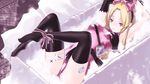  1girl blonde_hair breast_grab eyecatch grabbing mariabell purple_eyes ribbon screencap shibari thighhighs yozakura_quartet 