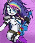  anthro belt blue_eyes breasts bullets diamond ear_piercing equestria_girls female friendship_is_magic gloves guitar hair human killryde mult-colored_hair my_little_pony nipple_piercing nipples nude piercing rarity_(mlp) 