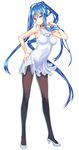  aoki_hagane_no_arpeggio black_legwear blue_eyes blue_hair breasts choker coffee_cat covered_navel dress full_body hair_between_eyes hand_on_hip high_heels jpeg_artifacts leaning_forward legs long_hair long_legs medium_breasts mole mole_under_mouth pantyhose perky_breasts personification ponytail sidelocks simple_background solo takao_(aoki_hagane_no_arpeggio) very_long_hair white_background white_dress 