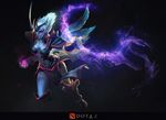  blue_skin defense_of_the_ancients dota_2 feathers hooves midriff navel red_eyes shendelzare silver_hair solo wings yoru_(xueyinye) 