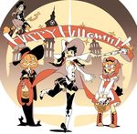  animal_ears basket belt boots dress halloween hat jack-o'-lantern kagari_atsuko kickstarter little_witch_academia lotte_jansson multiple_girls official_art pantyhose pumpkin shiny_rod skirt smile sucy_manbavaran tail tailcoat thighhighs top_hat ursula_charistes wand witch_hat yoshinari_you 